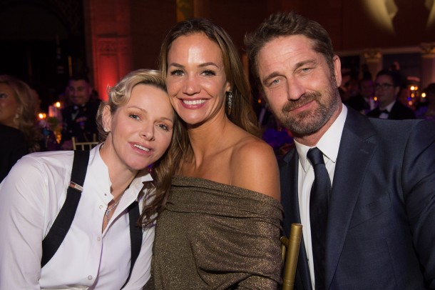 Her Serene Highness Princess Charlene of Monaco, Morgan Brown and actor Gerard Butler attend the 2018 Princess Grace Awards Gala at Cipriani 25 Broadway in New York City.