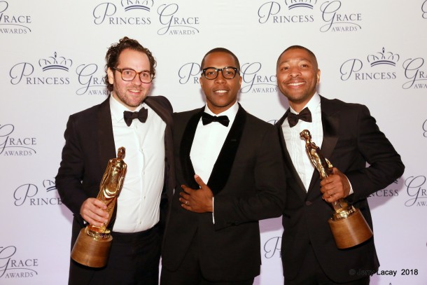 Princess Grace Statue Award winners Sam Gold, Leslie Odom Jr. and Kyle Abraham attend the 2018 Princess Grace Awards Gala at Cipriani 25 Broadway in New York City.